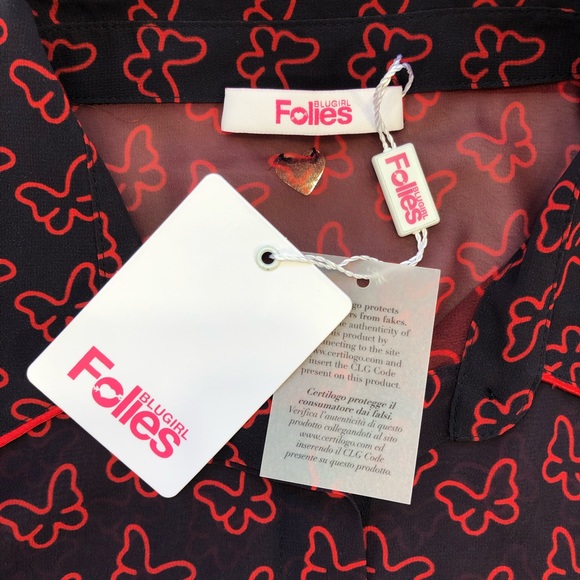 BLUGIRL FOLIES, Sheer Button Down Blouse with Butterfly Pattern, Size 10 - Picture 15 of 16